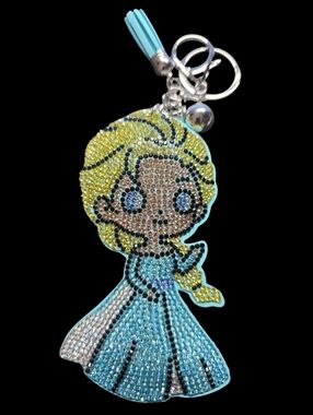 Elsa Rhinestone Cartoon Princess Keychain - Blue & Yellow